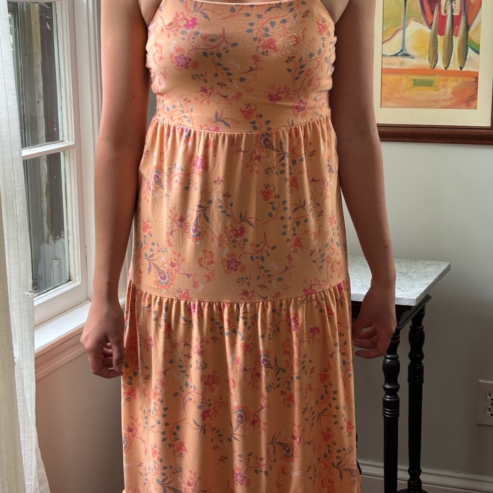 SO Orange Tiered Ruffled Midi Sundress